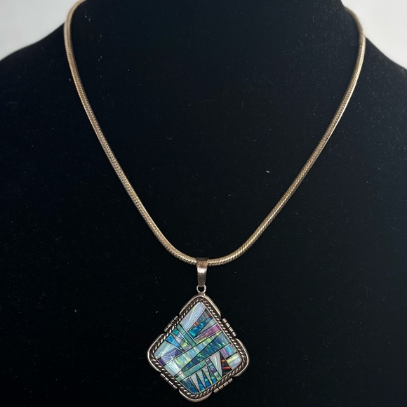 Navajo TS Sterling Jewelry - Navajo TS Sterling Silver Dichroic Glass Multicolor Pendant & Necklace Italy 925